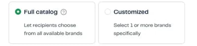 screenshot of full choice or customized options for Giftbit's digital gift card platform.