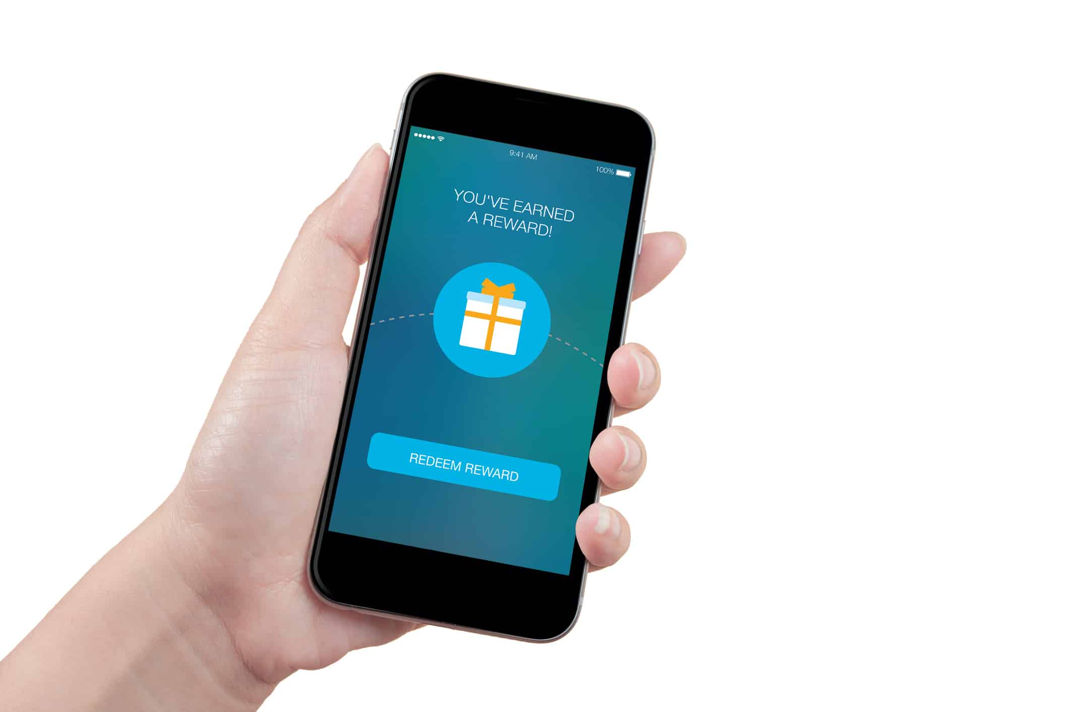 Online in-app rewards and loyalty program on a smart phone.