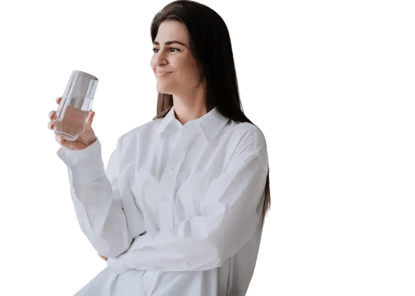 CFO drinking a clear class of water.