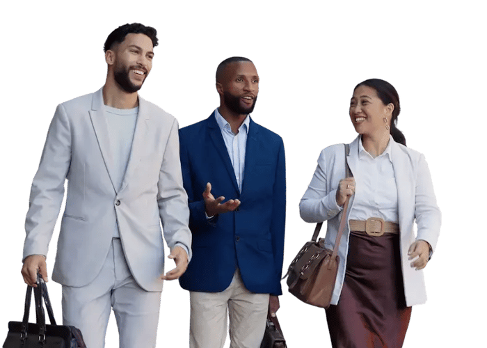 three happy giftbit clients walking.