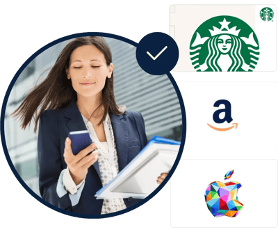 Woman getting incentive gift card after completing a survey.