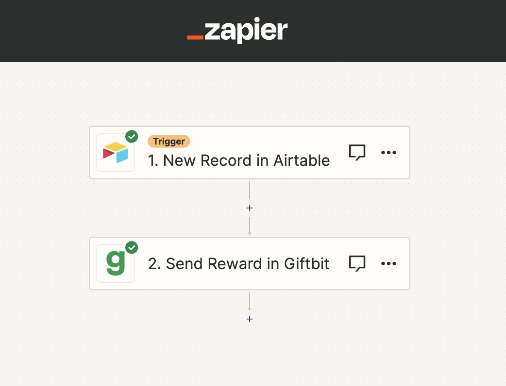 Trigger rewards with Zapier and Airtable.