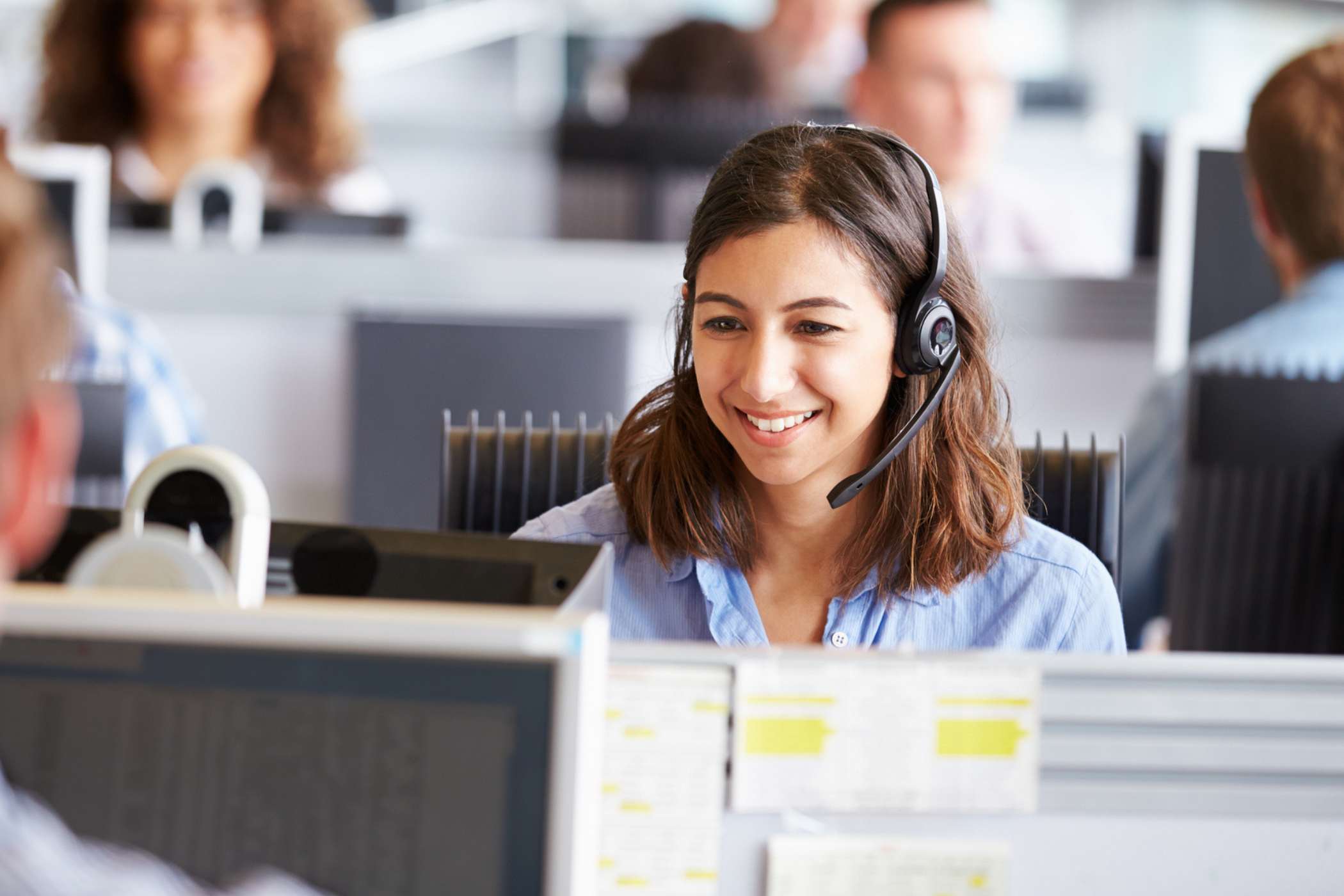 woman working customer service in telecom company